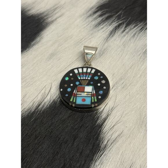 Native American Sterling Silver Inlaid Turquoise Opal Galaxy Kachina Pendant SM - Picture 8 of 9